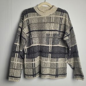 Vintage Structure Grey Colorblock Wool Mock Neck Grandpa Style Cozy Sweater